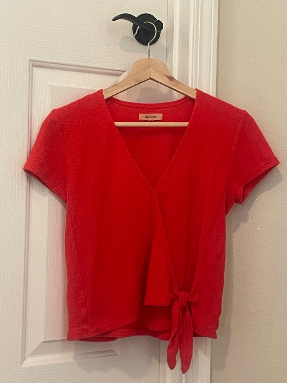 Madewell Red Tie-Front Short Sleeve Crop Top